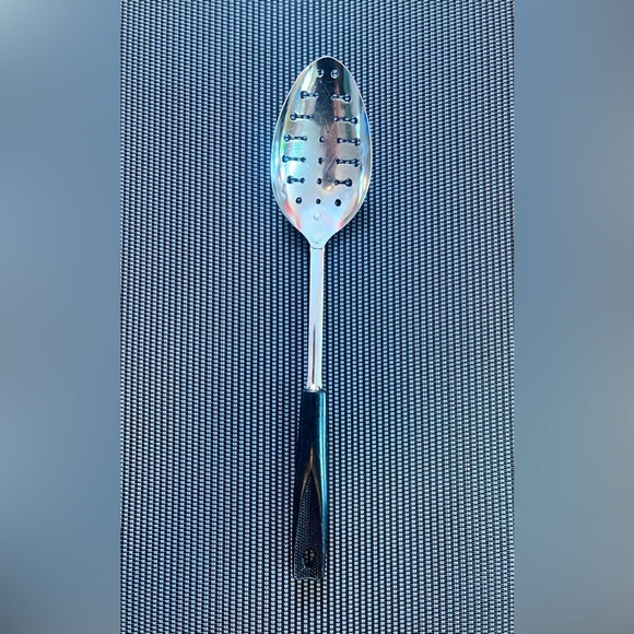 Vintage EKCO USA Metal Slotted Keyhole Serving Spoon 12" Black Corn Cob Handle - Picture 1 of 6